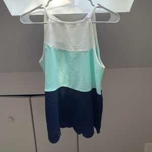 Scalloped White/Blue/Navy Tank